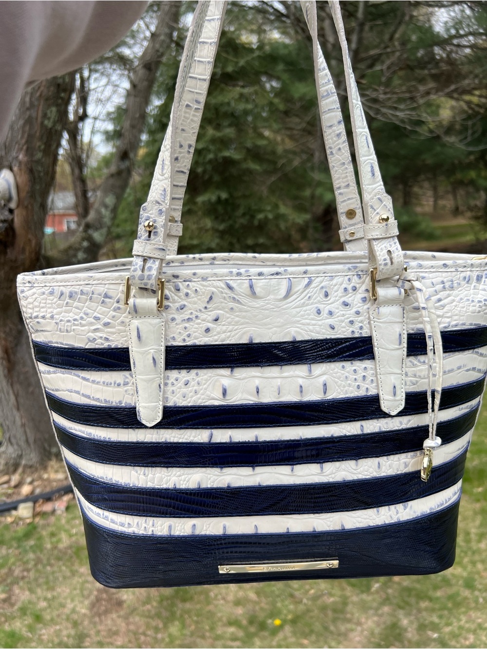 Brahmin Medium Asher Stonewash Vineyard Croc-Embossed Tote - Picture 2 of 7